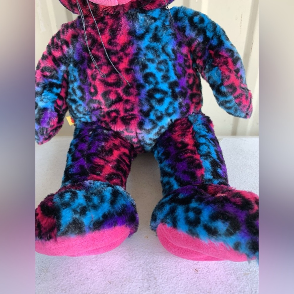Build-A-Bear Colourful Plush Leopard Stuffed Animal, Pink/Blue/Black, 18” Length - Picture 4 of 7